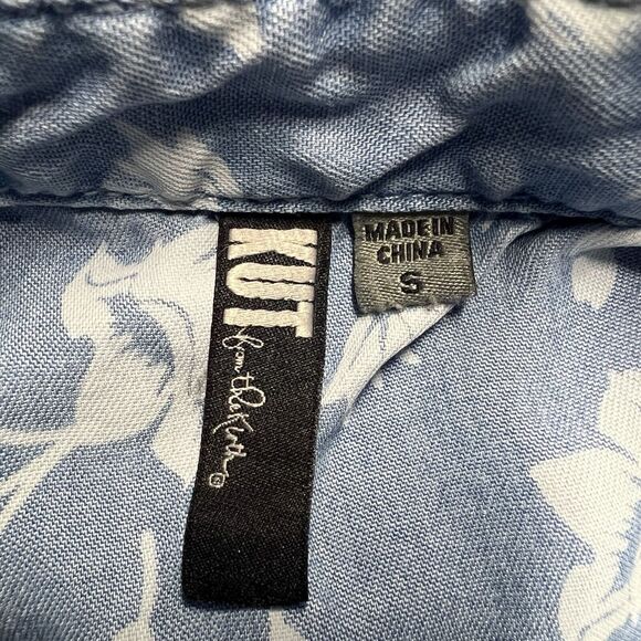Kut from the Kloth Chambray Denim Shirt Dress Women's Small Blue Floral Pockets - Picture 2 of 8